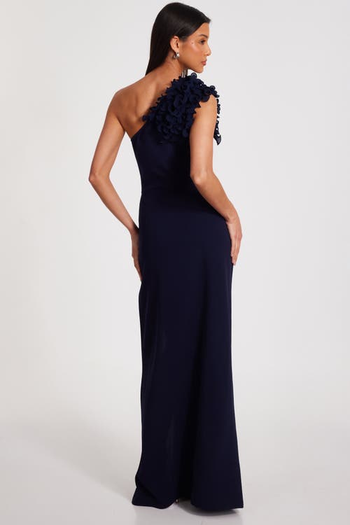Quiz One Shoulder Ruffle Trim Maxi Dress In Navy