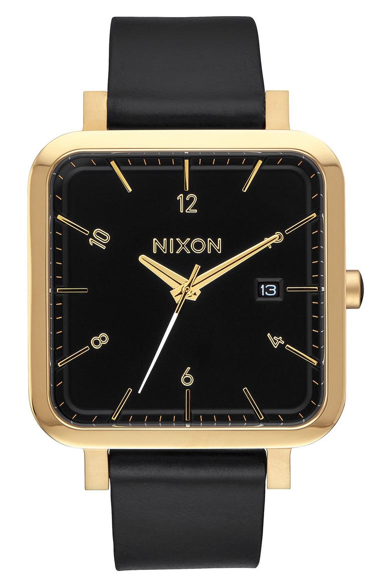 'Ragnar' Leather Strap Watch, 36mm, Main, color, GOLD/BLK