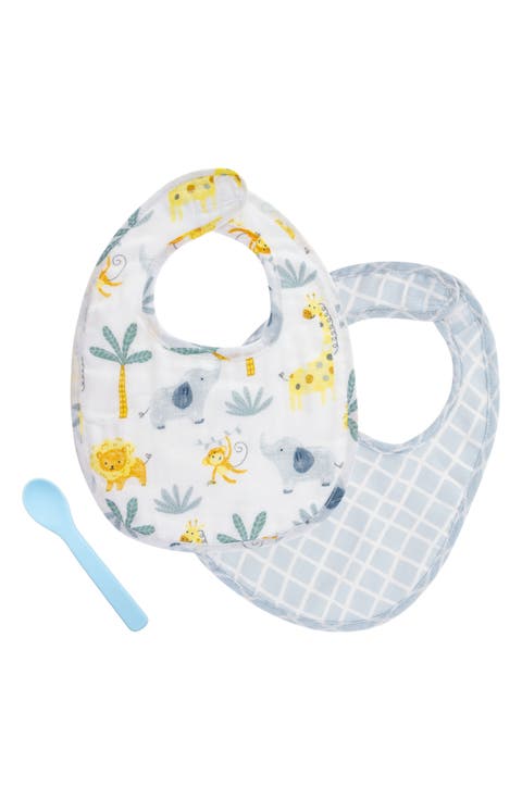 2-Pack Cotton Muslin Bibs & Silicone Spoon Set