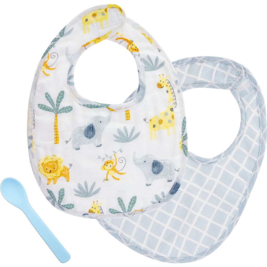 Stephen Joseph 2-pack Cotton Muslin Bibs & Silicone Spoon Set In Blue