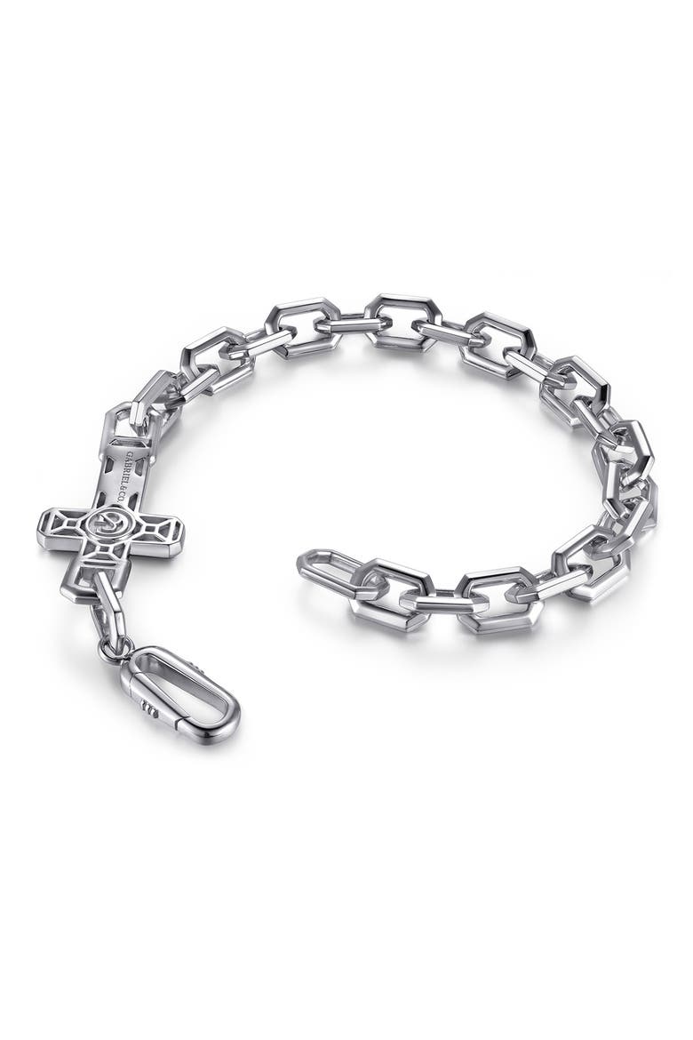 Men's Sterling Silver Cross Link Bracelet, Alternate, color, STERLING SILVER