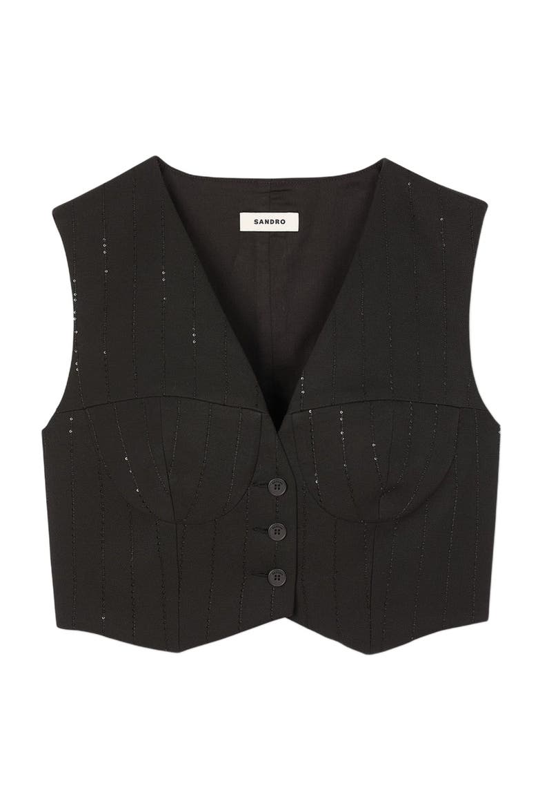 Sequin cropped jacket, Alternate, color, Black