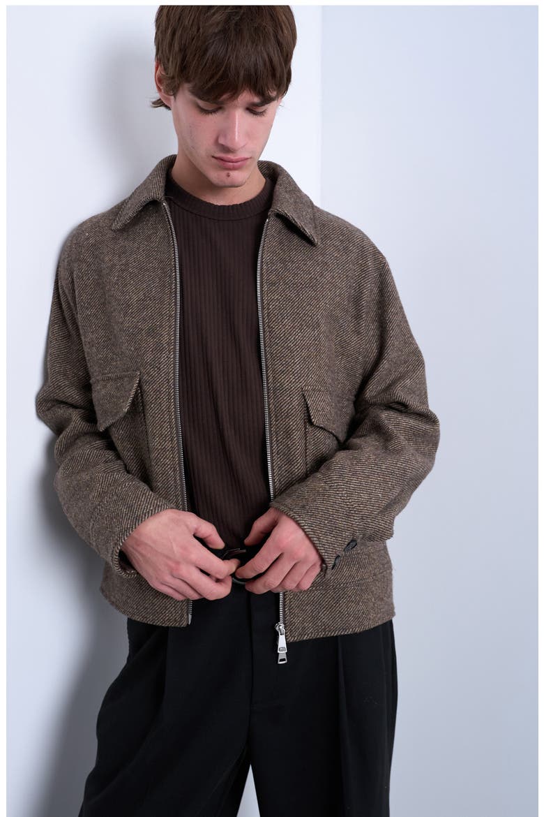 Herringbone Short Jacket, Main, color, BROWN