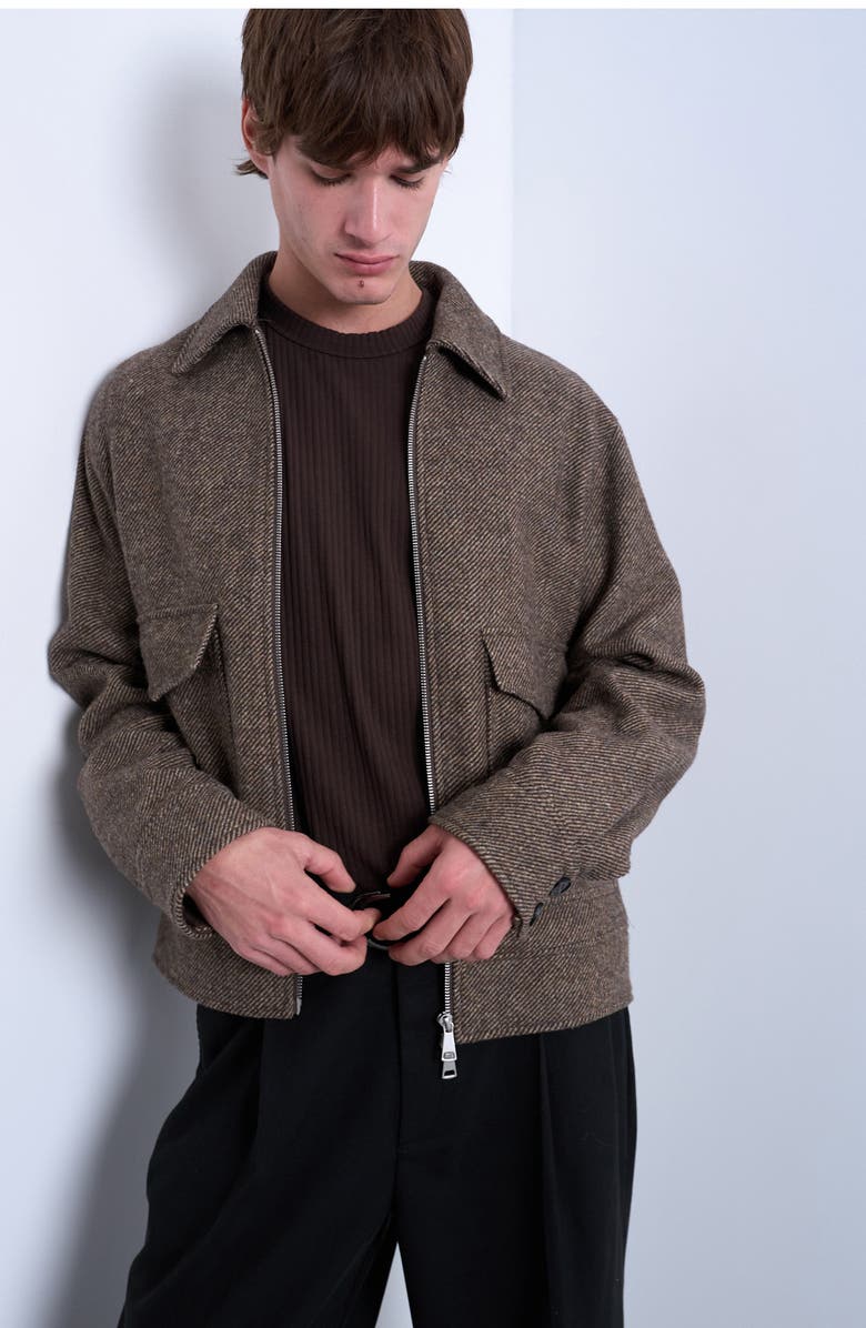 Topman Herringbone Short Jacket, Main, color, Brown