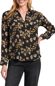 APNY Abstract Print Roll Tab Sleeve Chiffon Button-Up Shirt