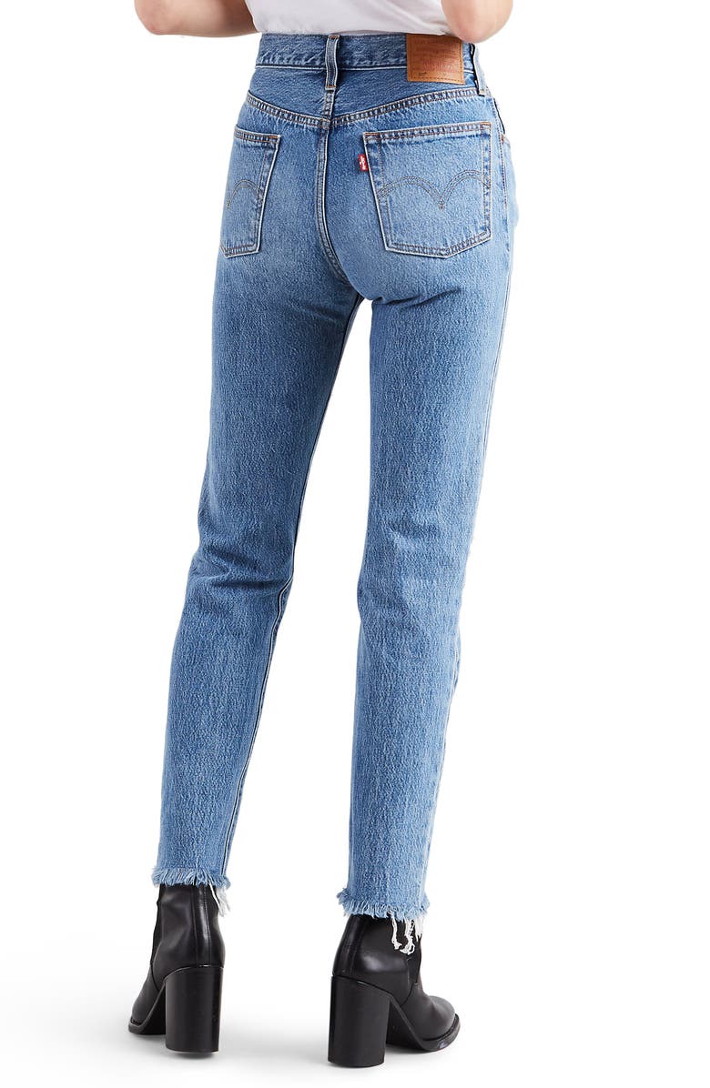 Levi's<sup>®</sup> 501<sup>®</sup> High Waist Ripped Fray Hem Skinny Jeans, Alternate, color, 