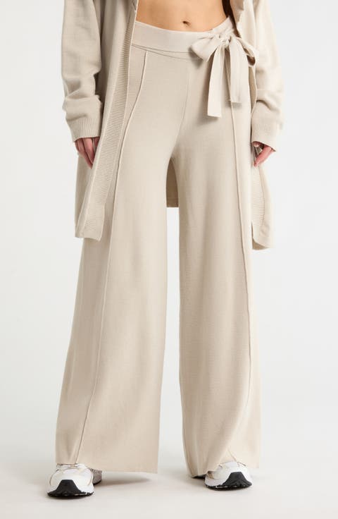 Pintuck Knit Wide Leg Pants