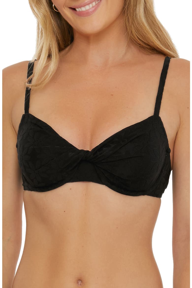 Joplin Textured Twist Front Underwire Bikini Top, Main, color, BLACK