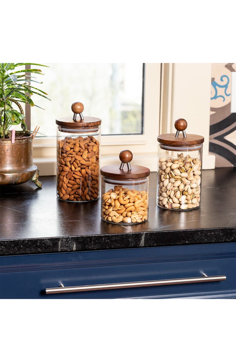 HONEY-CAN-DO Acacia Glass Canisters - Set of 3, Alternate, color, 