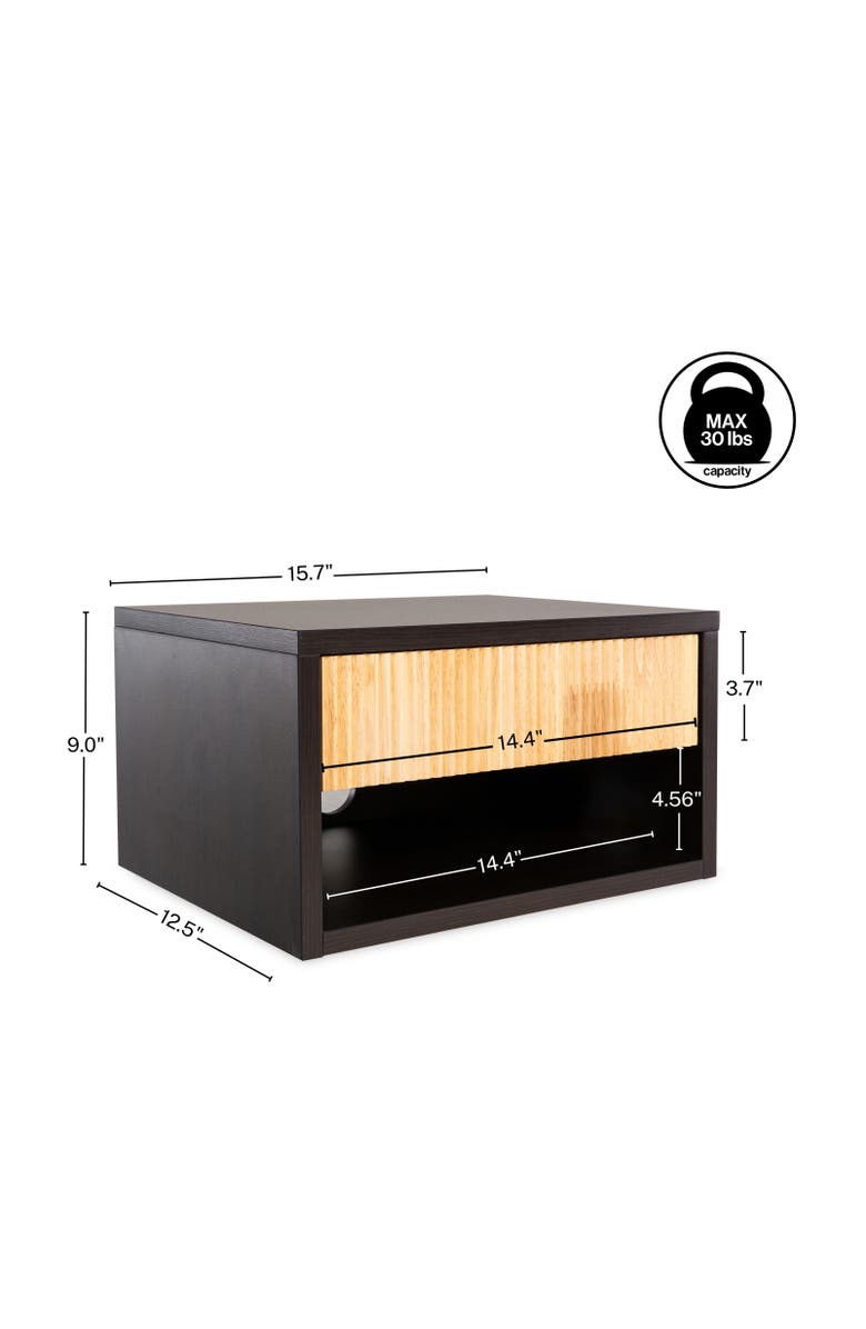 JONATHAN Y Elise Classic Contemporary Floating Wall Mounted Nightstand with Soft-Close Tambour Drawer and Cable Hole, Alternate, color, Black/Light Oak