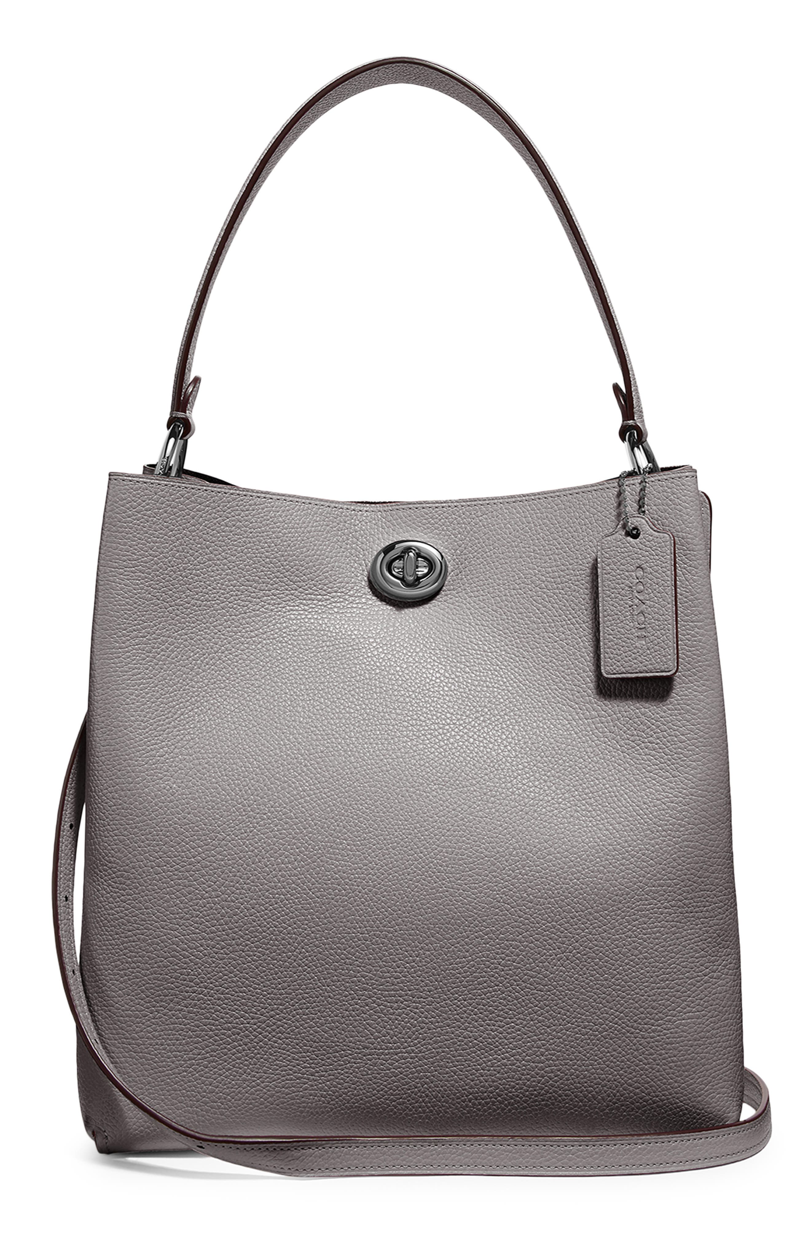 Charlie Leather Bucket Bag, Main, color, GUNMETAL/ HEATHER GREY