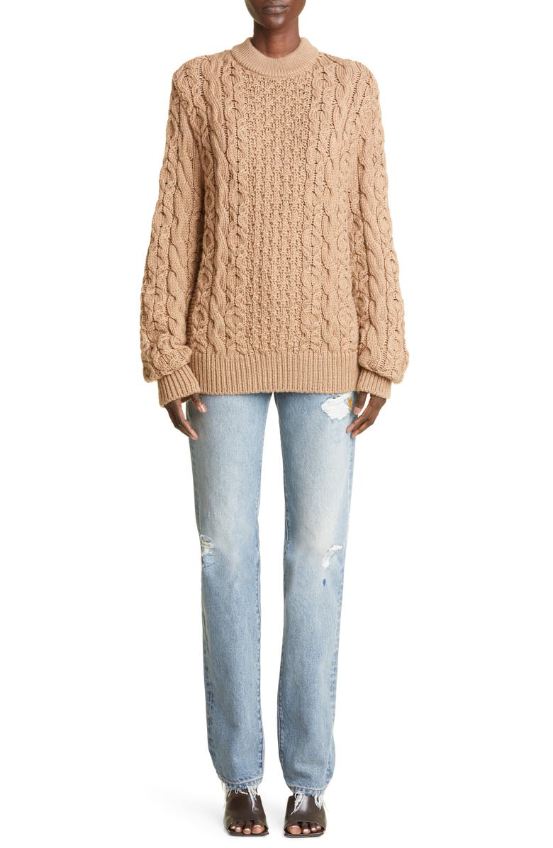 Brandon Maxwell Virgin Wool Cable Sweater, Alternate, color,