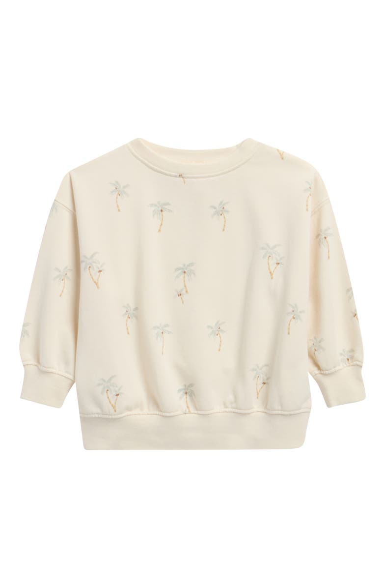 Rylee + Cru Palm Print Cotton Blend Fleece Sweatshirt, Main, color, Natural