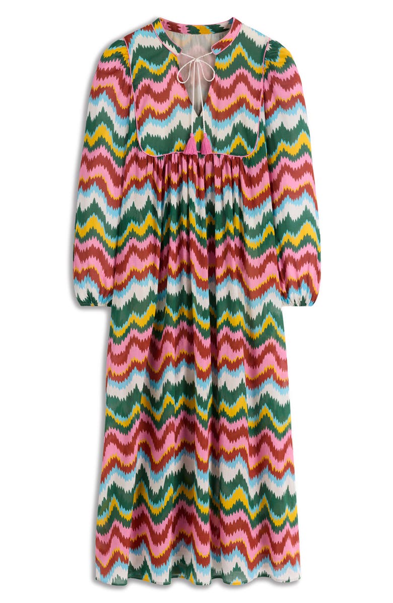 Boden Boho Print Tie Neck Cotton Kaftan Midi Dress, Main, color, Multi, Zig Zag Wave