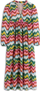 Boden Boho Print Tie Neck Cotton Kaftan Midi Dress