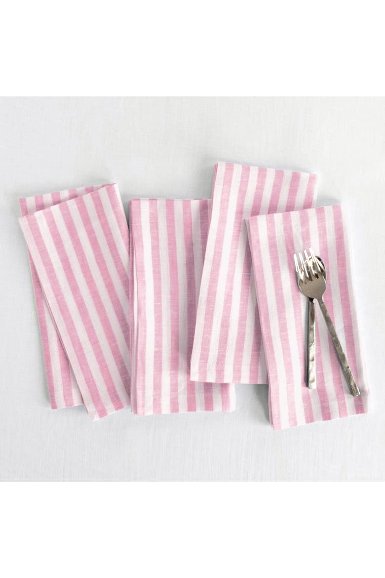Linen Dinner Napkins - Amalfi Stripe, 20" x 20" Inch, Main, color, Cherry Blossom and White