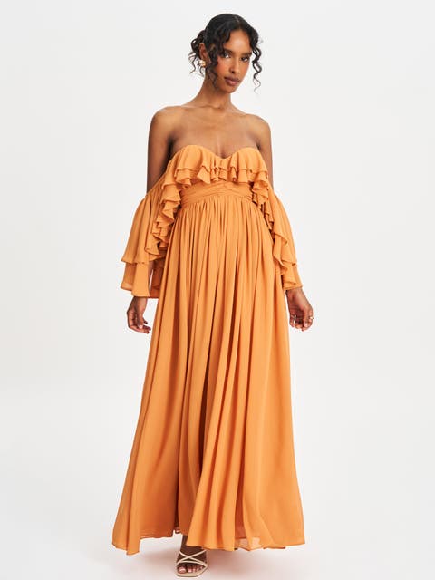 Kaela Off Shoulder Chiffon Maxi Dress