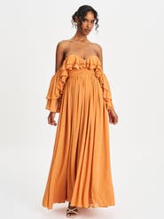 Miss Circle Kaela Off Shoulder Chiffon Maxi Dress