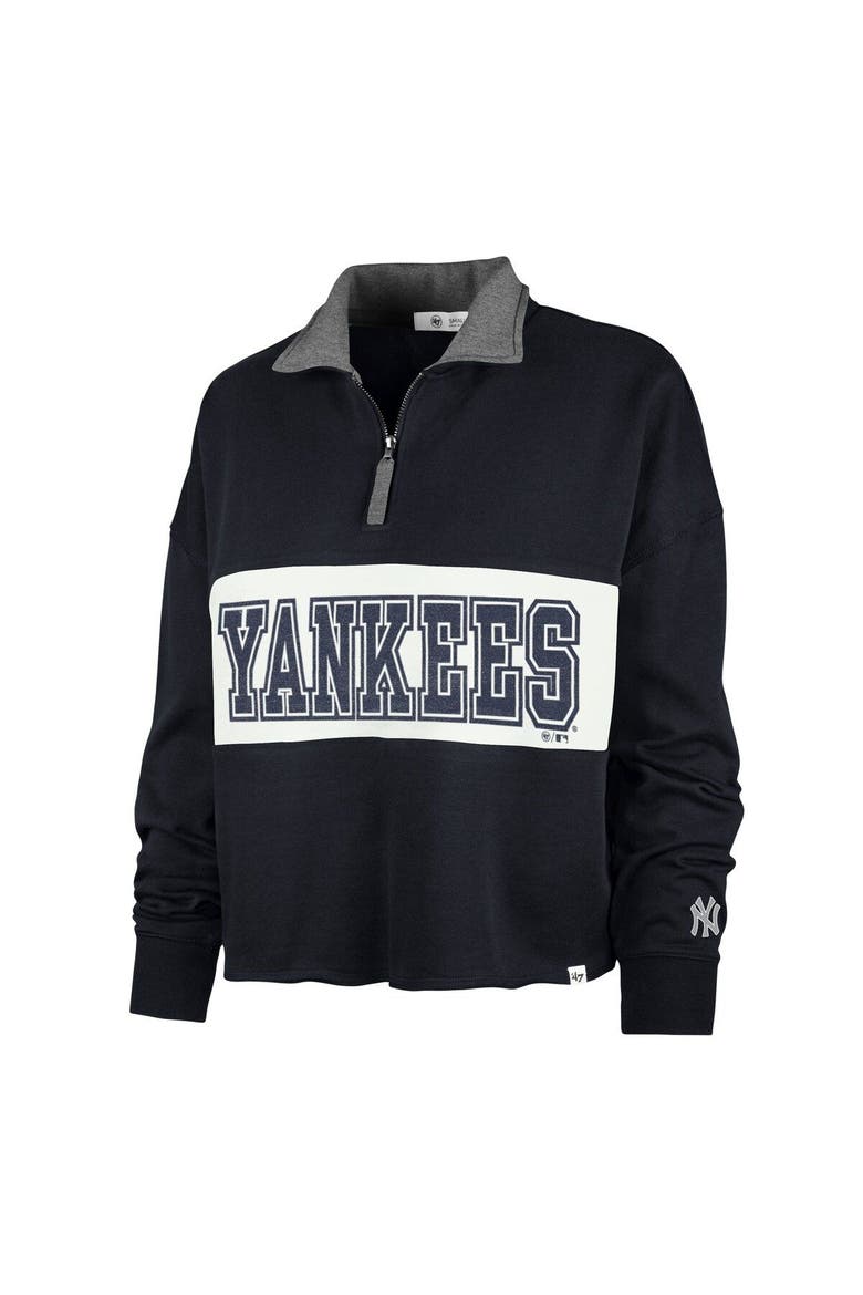 Women's '47 Navy New York Yankees Remi Quarter-Zip Cropped Top, Alternate, color, Navy