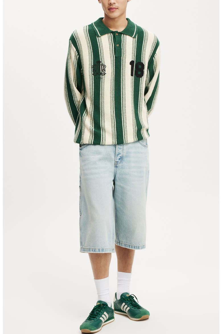 Rugby Polo Knit, Alternate, color, Teal Stripe