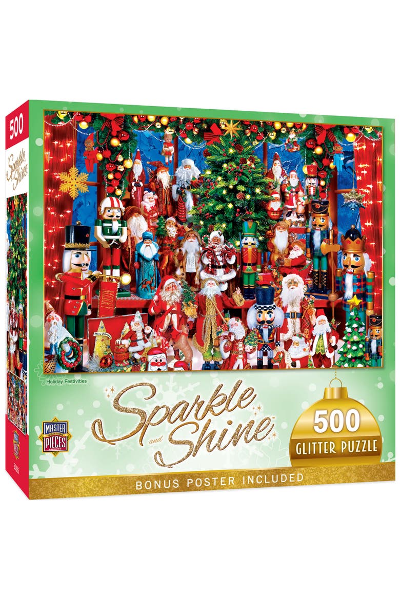Holiday Festivities 500pc Glitter Puzzle, Main, color, Multicolor