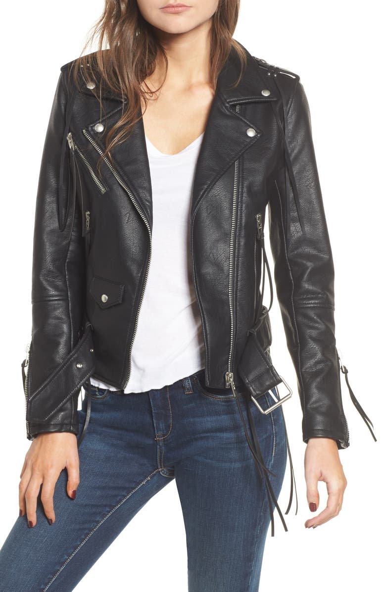BLANKNYC Faux Leather Tassel Moto Jacket, Main, color,