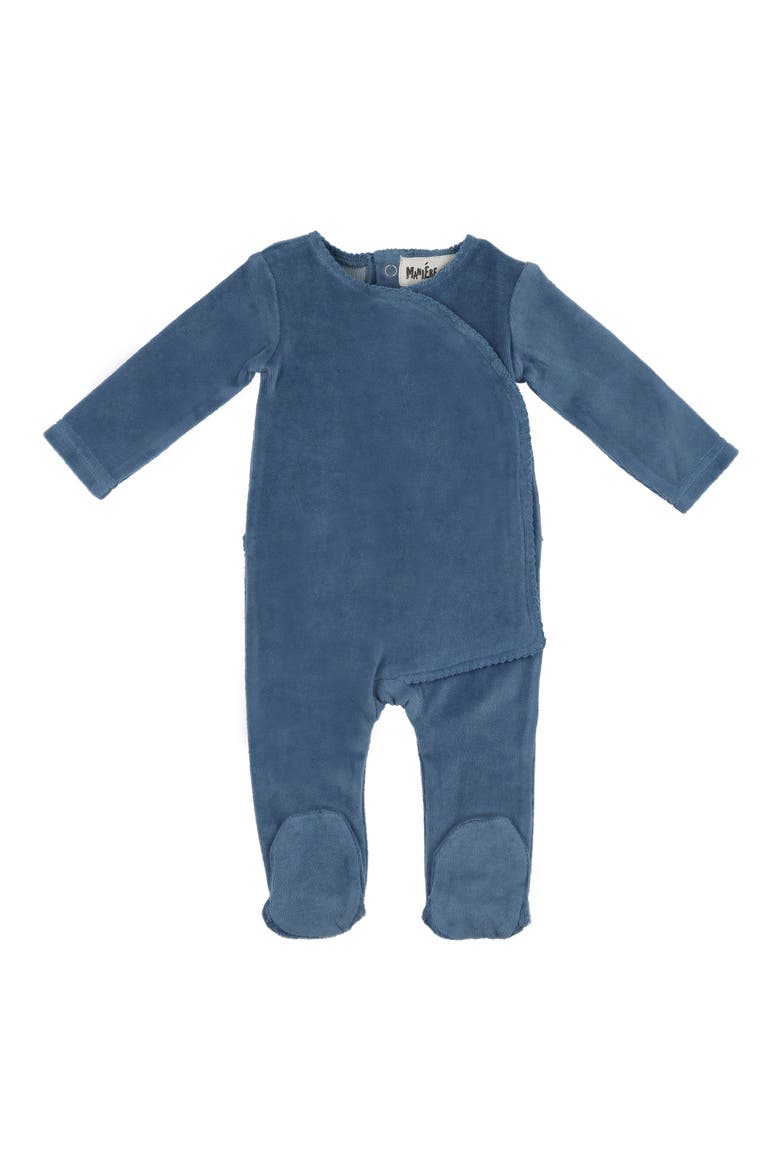Velour Cotton Blend Wrap Footie, Main, color, NAVY