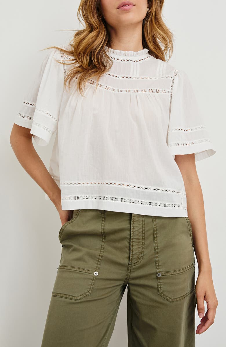Rails Daisy Lace Inset Cotton Peasant Top, Main, color, White