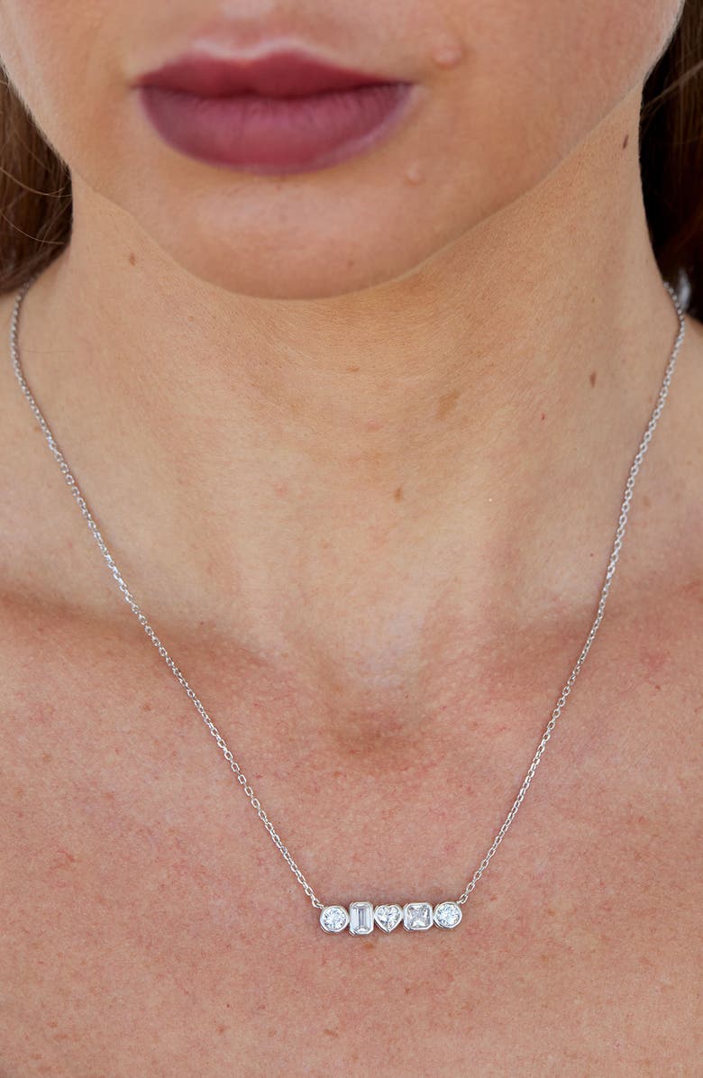 SAVVY CIE JEWELS Mixed Shape Cubic Zirconia Bar Pendant Necklace, Alternate, color, Silver