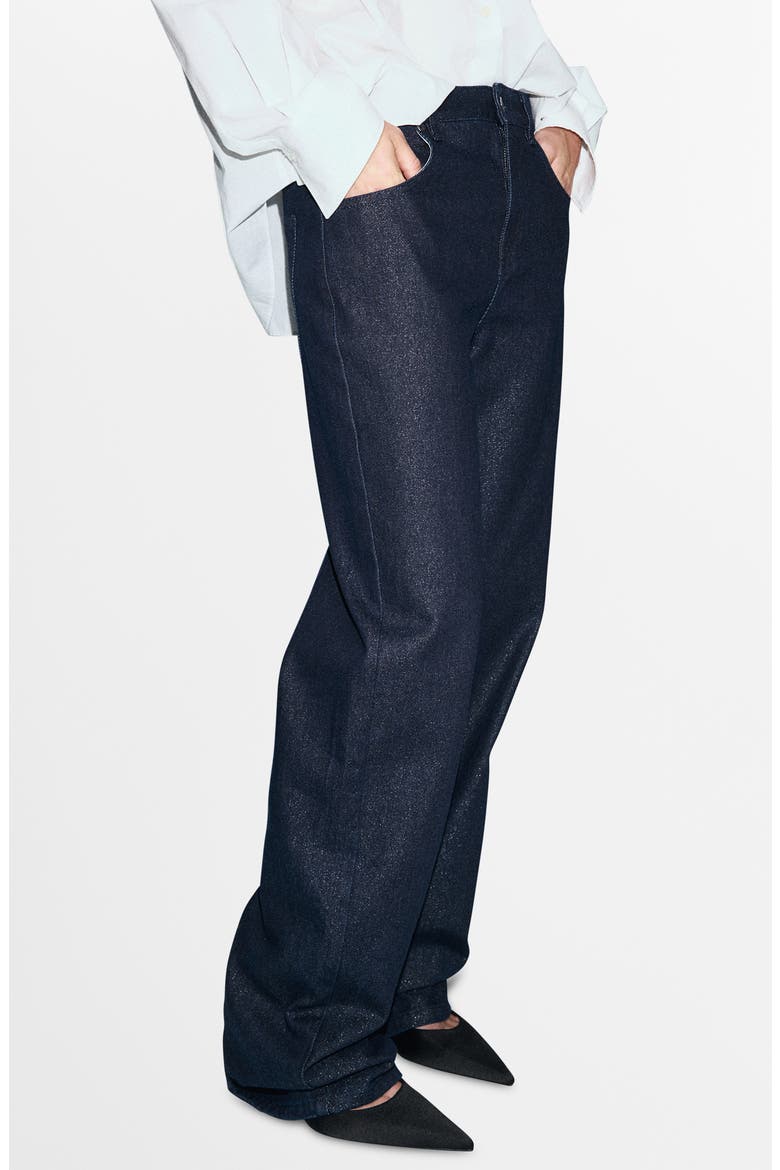 Metallic Straight Leg Jeans, Main, color, DARK BLUE