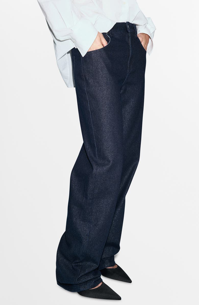 MANGO Metallic Straight Leg Jeans, Main, color, Dark Blue