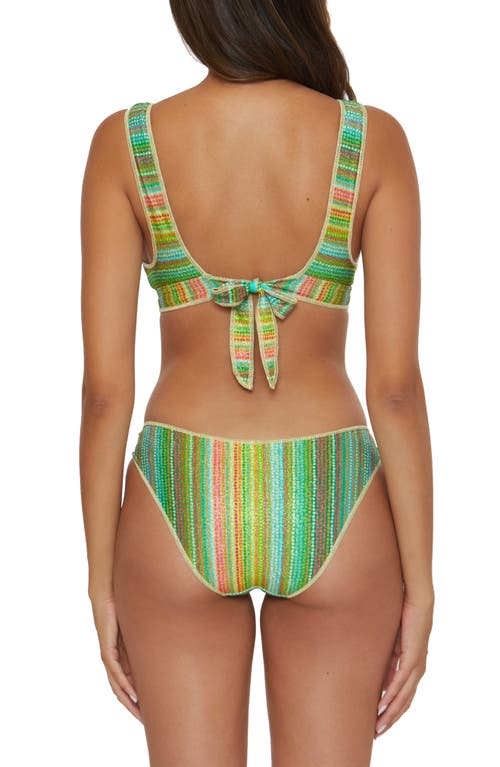Becca Rainbow Sunset Metallic Stripe Bikini Top In Green