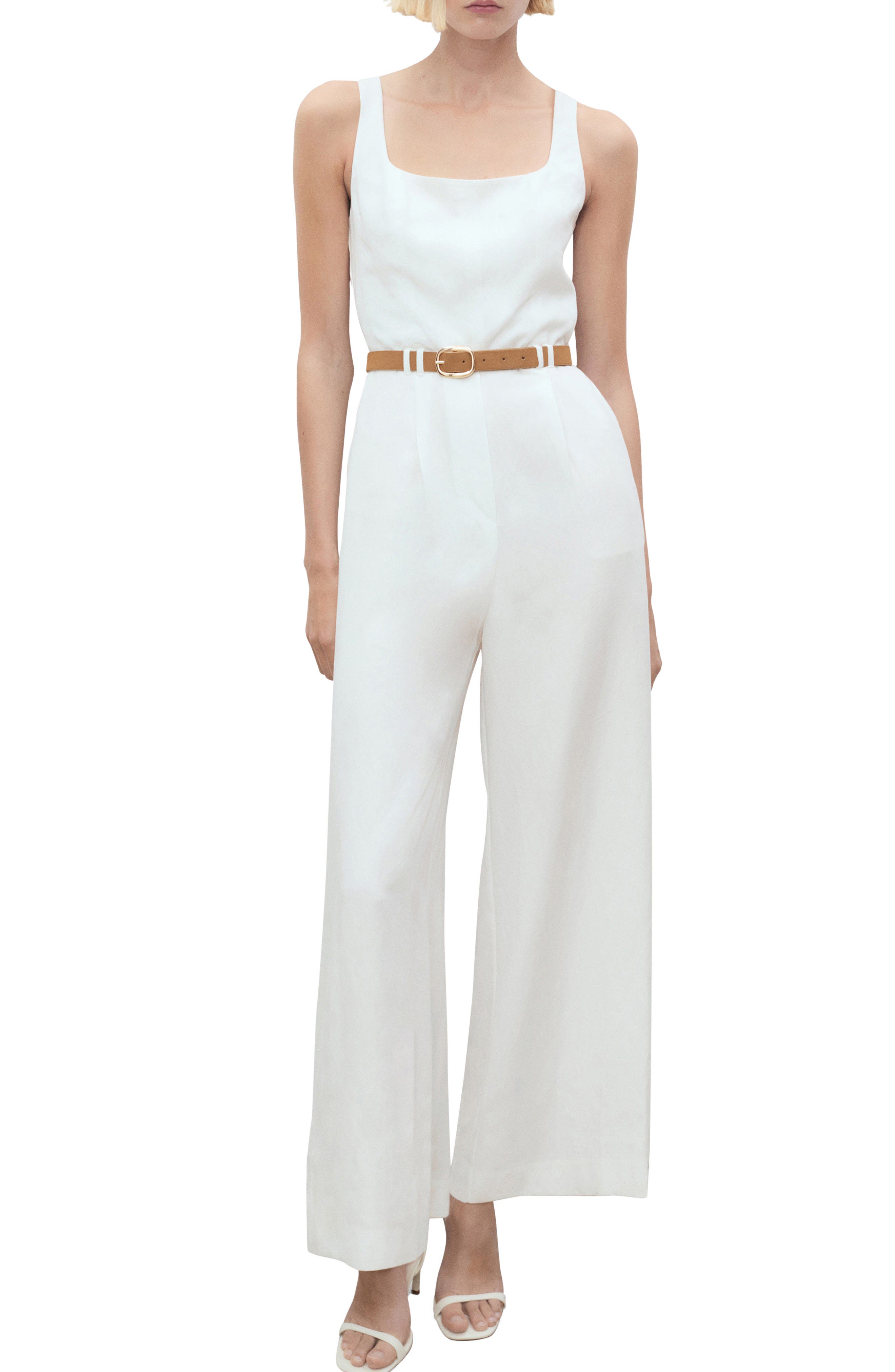 MANGO Belted Wide Leg Jumpsuit