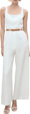 MANGO Belted Wide Leg Jumpsuit