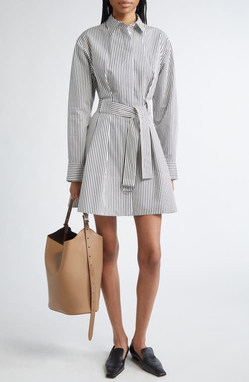 Shop Proenza Schouler Viola Stripe Long Sleeve Belted Shirtdress In Navy Multi