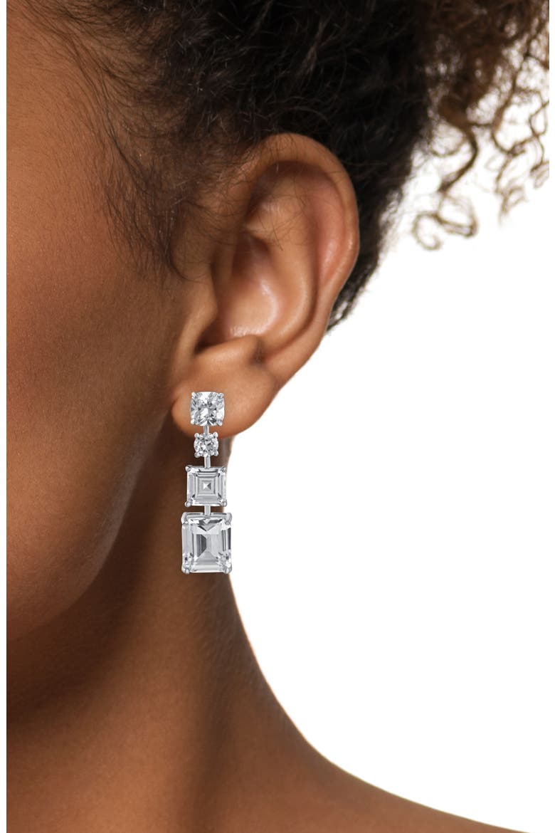 Mixed Cut Cubic Zirconia Linear Drop Earrings, Alternate, color, CLEAR SILVER