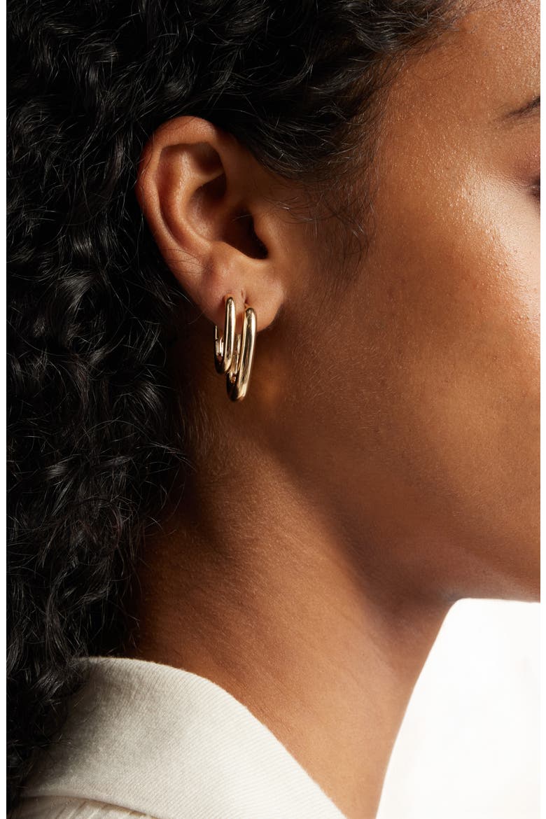 Set of 2 Oval Hoop Earrings, Alternate, color, GOLD