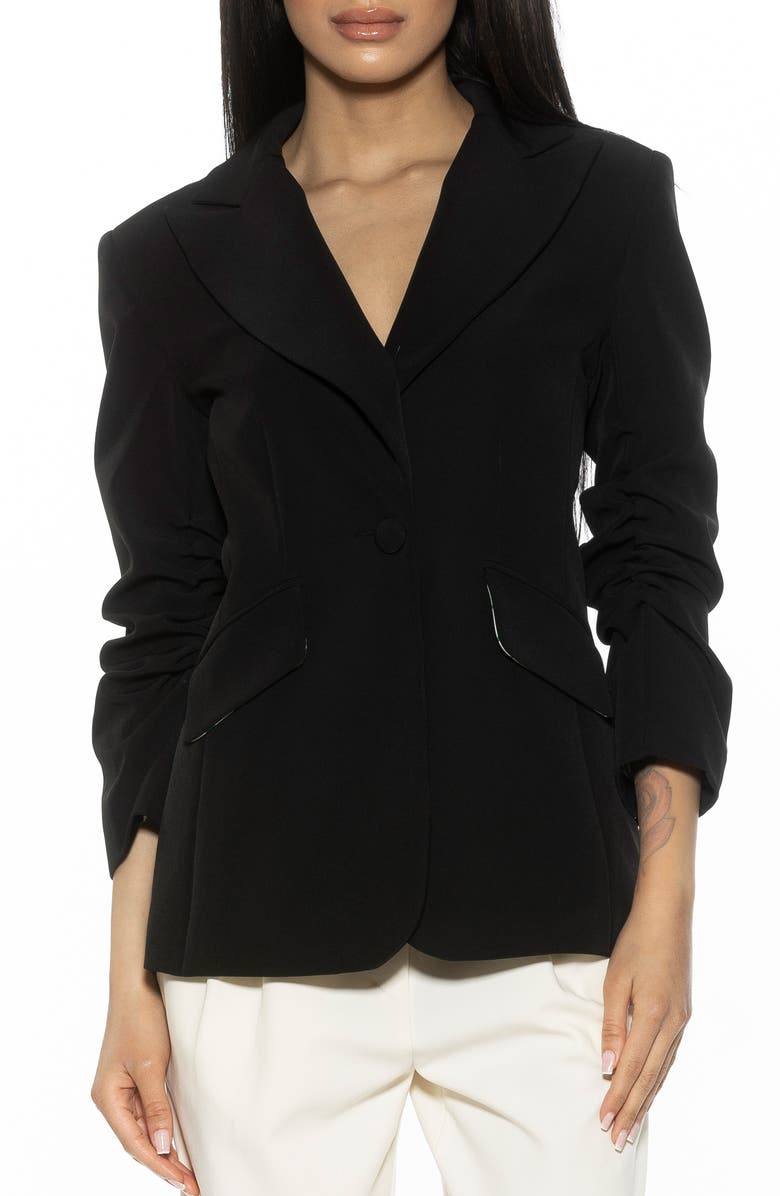 Alexia Admor Ruched Sleeve One-Button Blazer, Main, color,