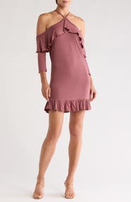 GO COUTURE Ruffled Cold Shoulder Dress
