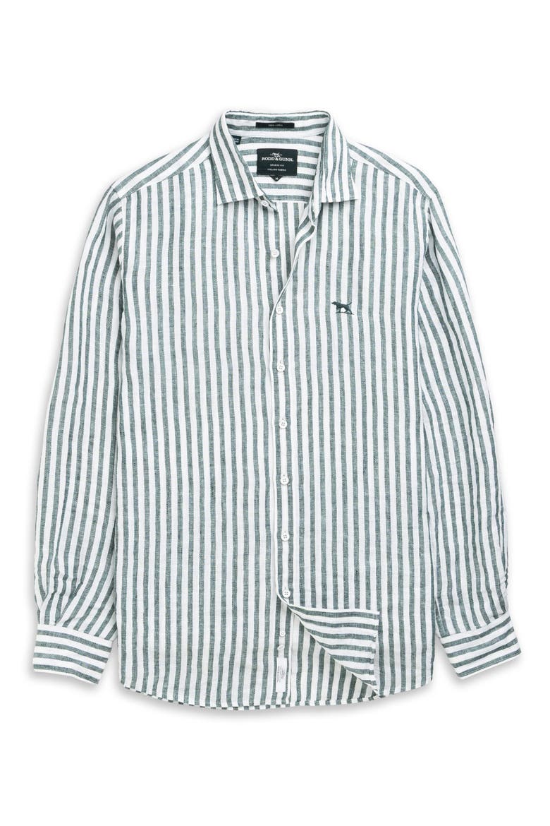Seadown Original Fit Stripe Linen Button-Up Shirt, Alternate, color, FOREST