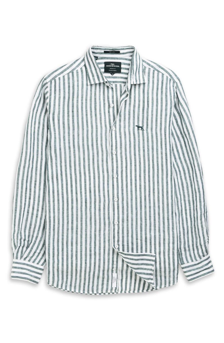 Rodd & Gunn Seadown Original Fit Stripe Linen Button-Up Shirt, Alternate, color, Forest