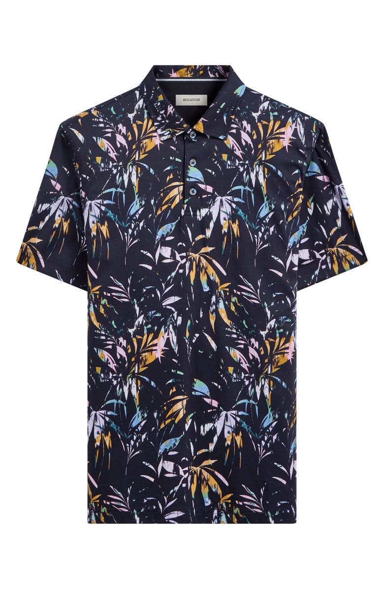 Bugatchi Hendrix Digital Leaf Print Pima Cotton Polo, Alternate, color, Black
