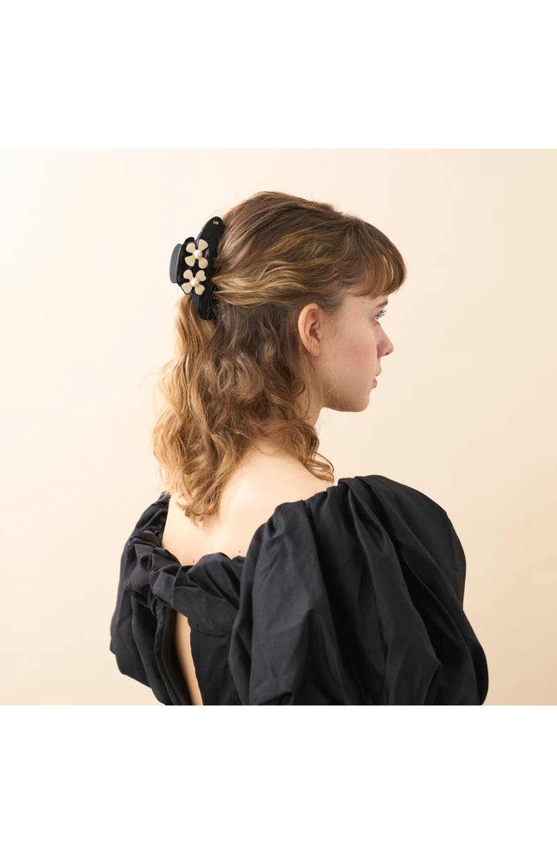 Alexandre de Paris Gambetta Pearl Camelia Hair Clip, Alternate, color, Black And Beige