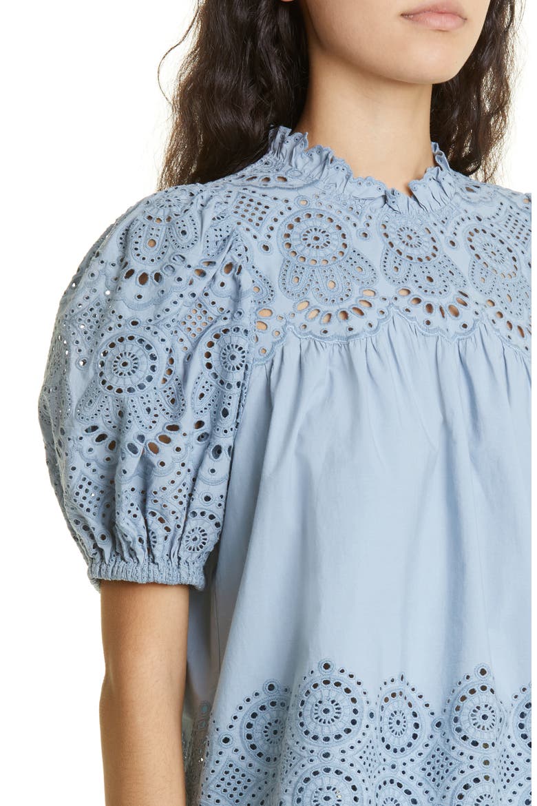 Mischa Cotton Eyelet Detail Top, Alternate, color, CELESTINE