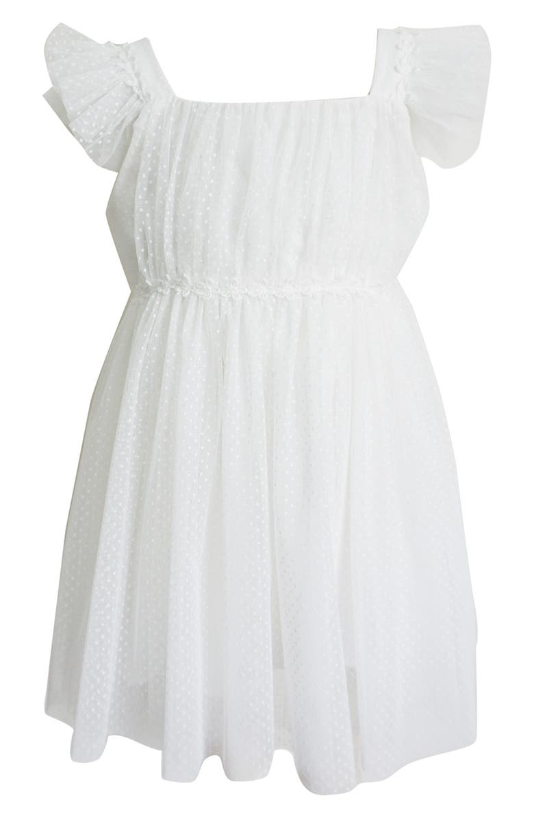 Popatu Swiss Dot Ruffle Sleeve Dress, Main, color, 