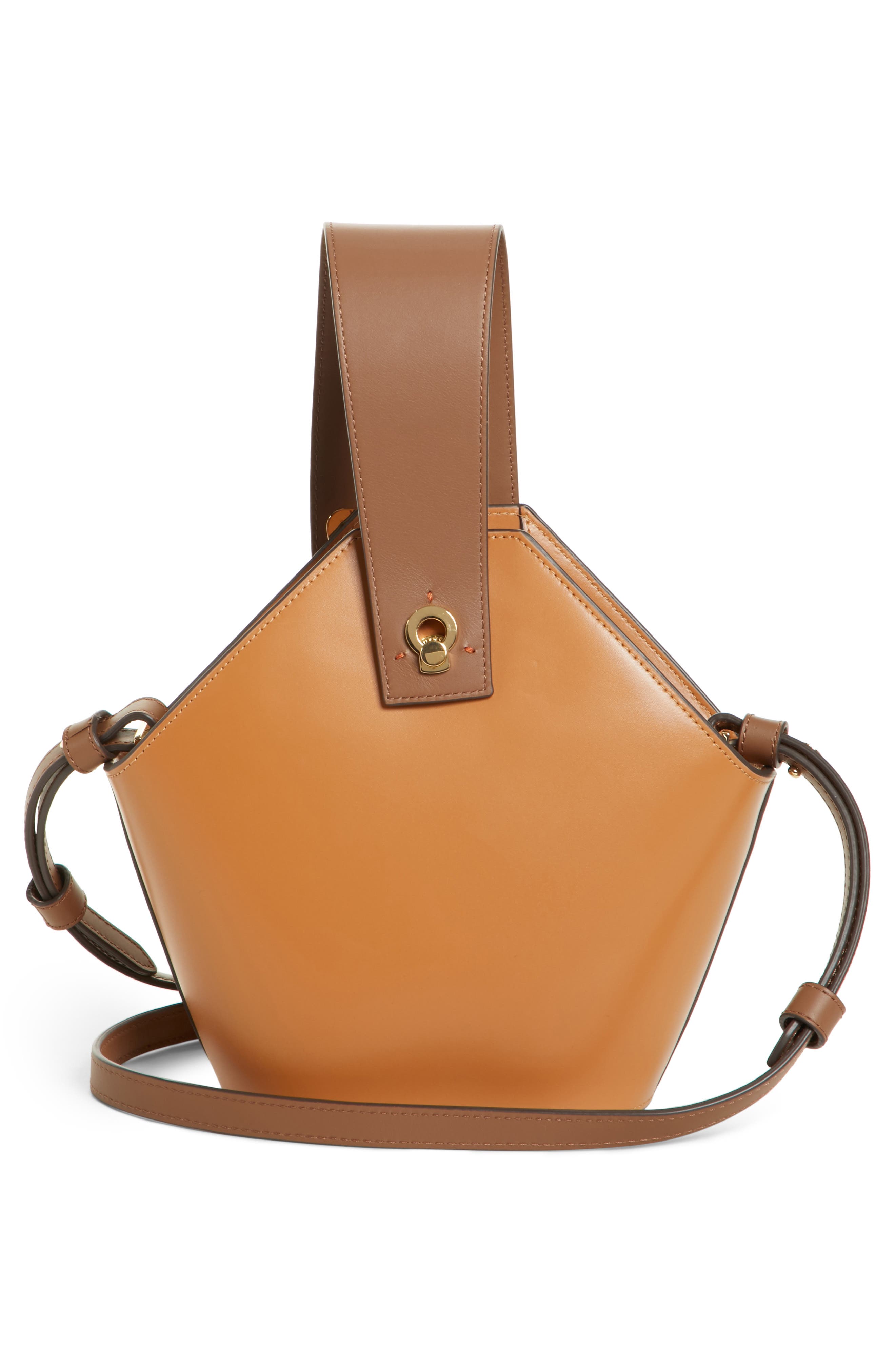 Mini Johnny Leather Bucket Bag, Alternate, color, BROWN