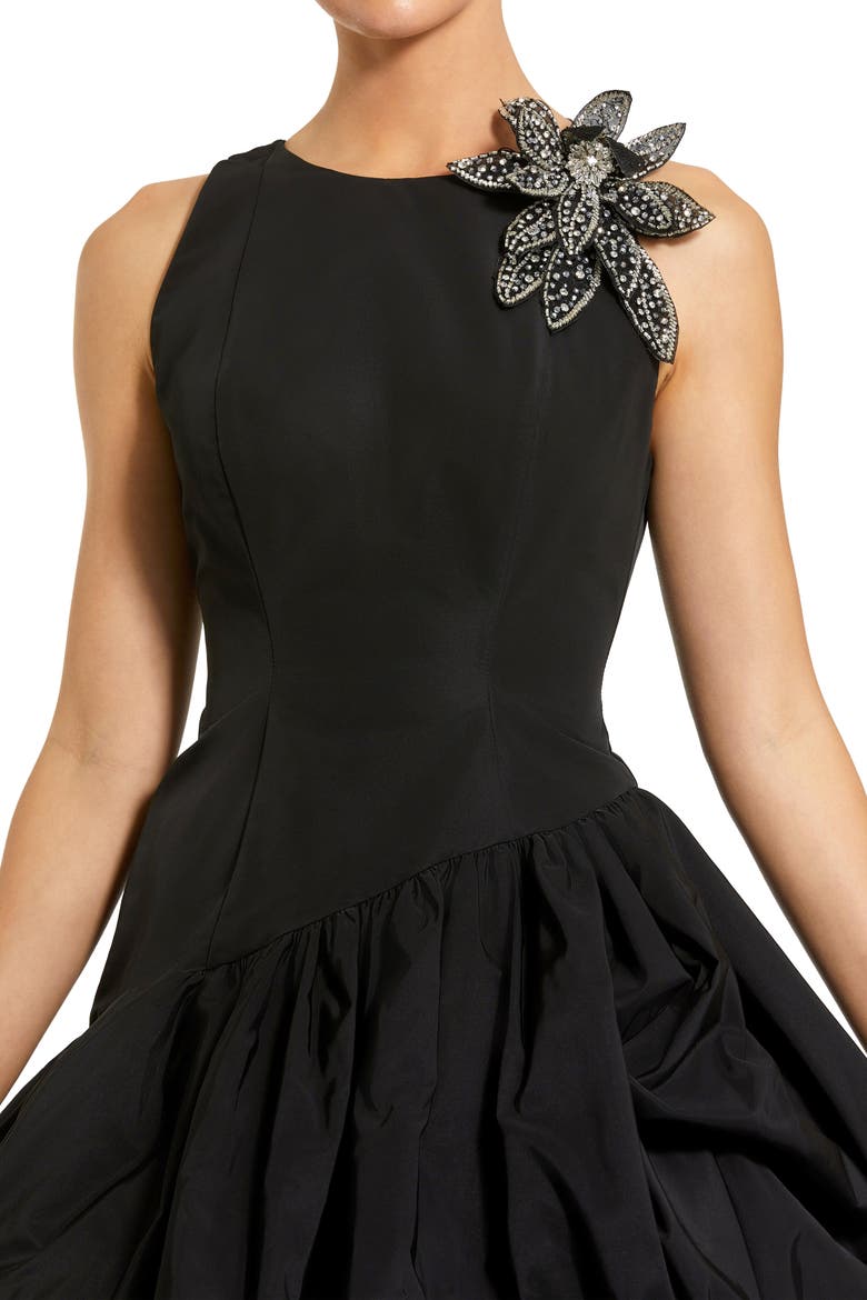Bubble Hem Mini Dress with Hand Beaded Flower, Alternate, color, Black