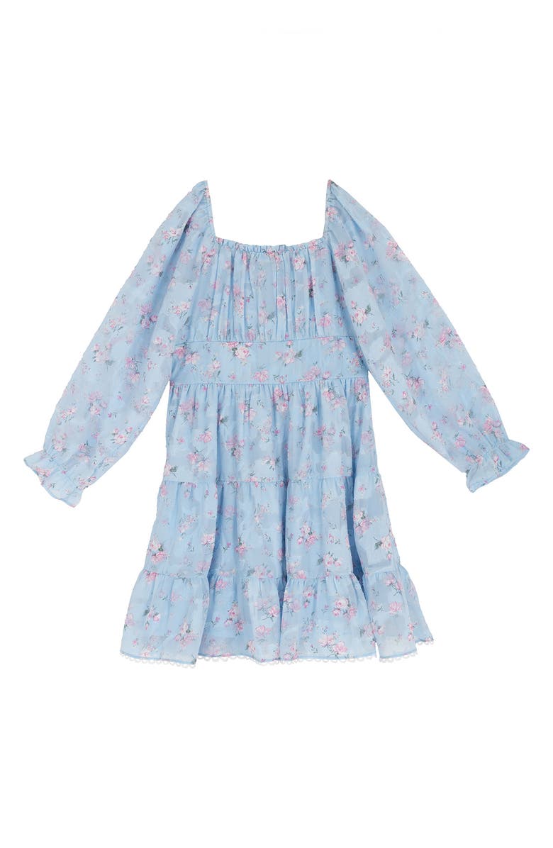 Rare Editions Kids' Floral Burnout Chiffon Smocked Dress, Main, color, Blue