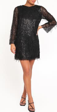 Petal & Pup Serena Long Sleeve Sequin Fringe Minidress
