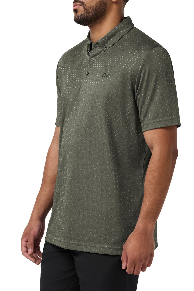 Handsome Town Dot Print Piqué Button-Down Polo, Alternate, color, DARK OLIVE